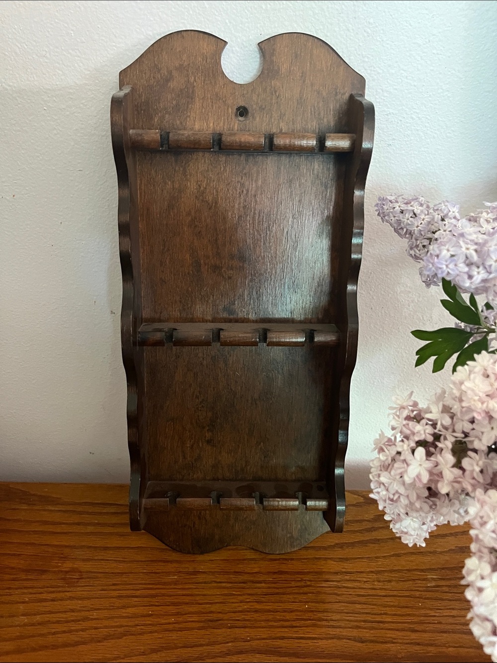 Vintage grannycore Rustic Brown Wooden Wall Spoon  Rack Shelf - Unbranded
